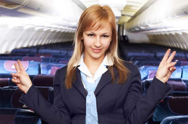Flight attendant allowing people on board