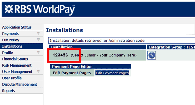 Finding your RBS WorldPay installation ID
