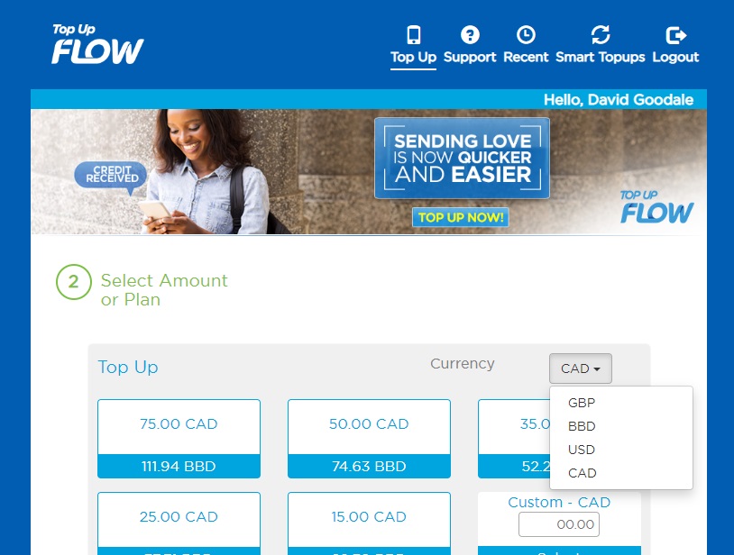 Example of allowing user to select a billing currency