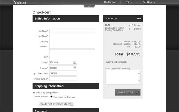 Volusion Checkout.