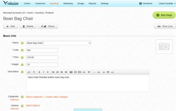 Volusion Create Product.