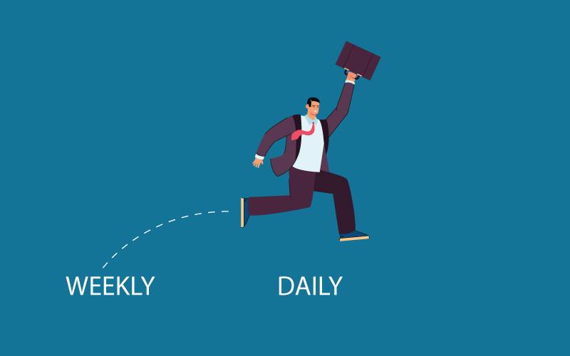 Image of a man jumping from weekly to daily.