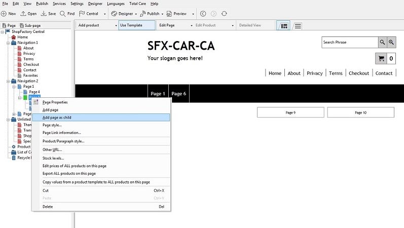 ShopFactory add pages image.