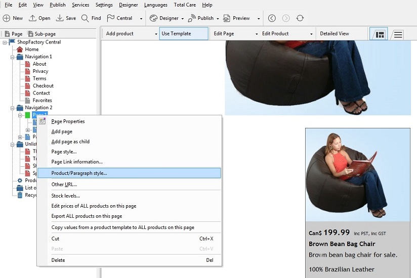 ShopFactory change product style.