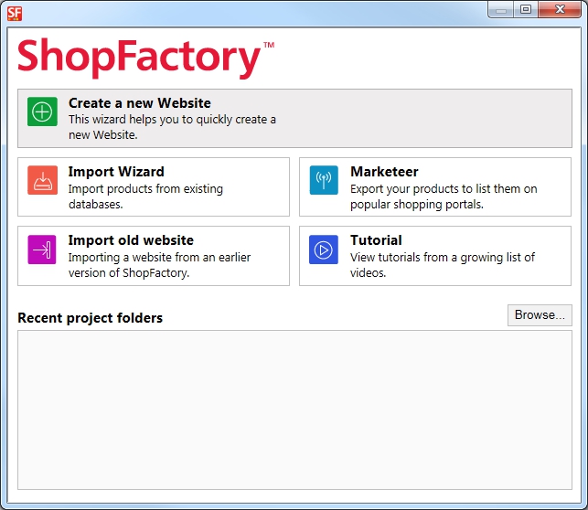 ShopFactory create new project screenshot.