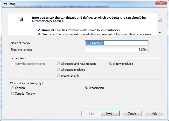 ShopFactory Tax Setup 2.