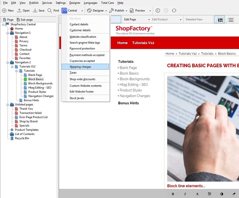ShopFactory shipping setup A.