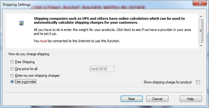 ShopFactory shipping setup C.
