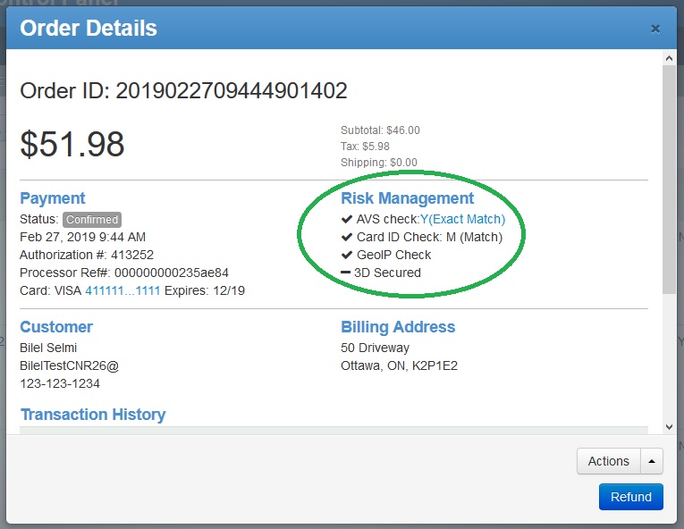 Reviewing results of AVS and CVV on completed transaction.