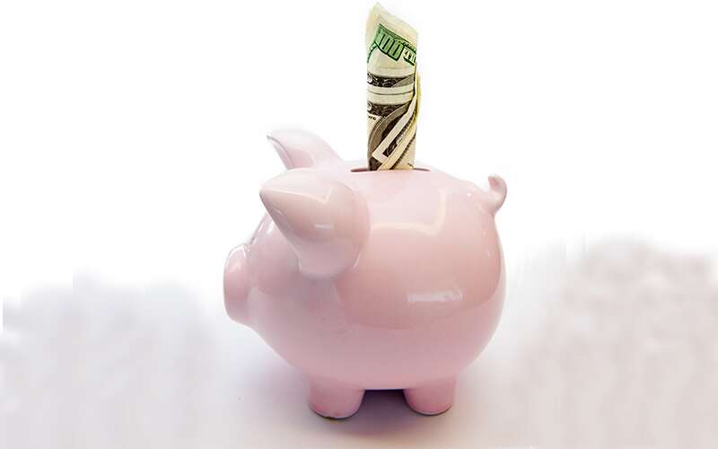 Placing money into a piggy bank